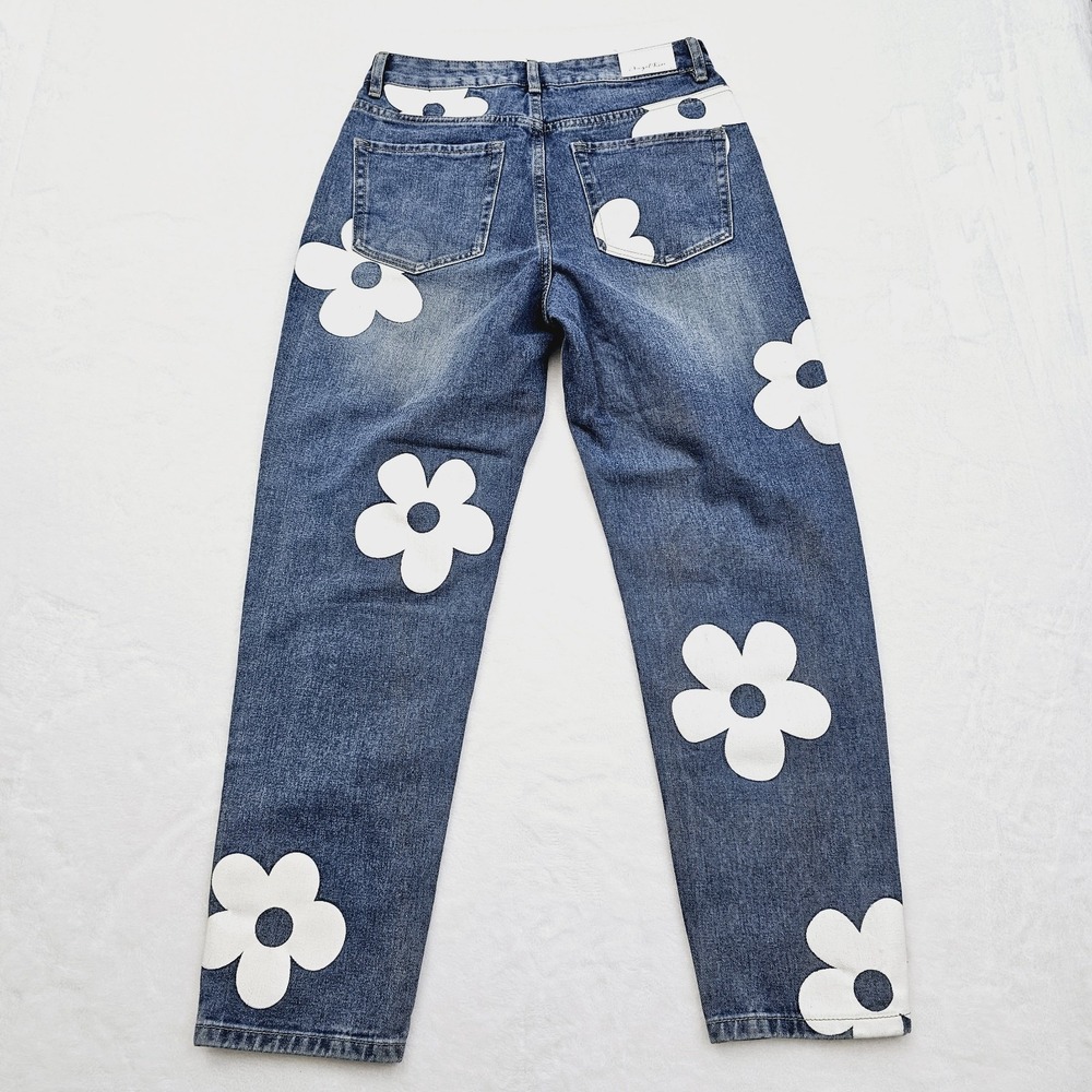 Angel Kiss High Rise Baggy Jeans WomensSize 7/28 Floral Y2K Denim Flowers‎ Tween - Picture 3 of 9
